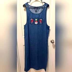 Vintage Original Ty Wear Denim Christmas Dress Size 16 Snowman Candy Canes Jean